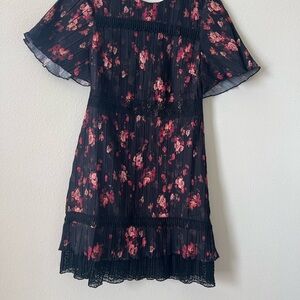 Floral Black and Pink Mini Dress